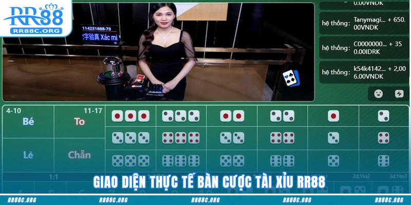 Giao diện thực tế bàn cược Tài Xỉu RR88